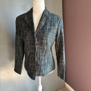 COLDWATER CREEK Women's XS Blue Green Button Up Blazer Twill Classic Preppy